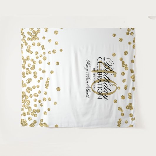 Achtergrond 40e verjaardag Goud Wit Confetti Wandkleed (Voorkant (horizontaal))