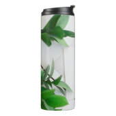 Achtergrond bladeren witte houtkaart thermosbeker (Gedraaid links)