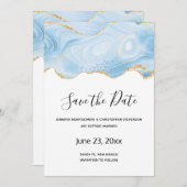 Achtergrond Elegant Blue en Gold Agate Save The Date (Voorkant / Achterkant)