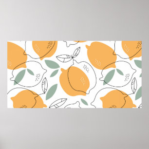 Achtergrond handgetekende Lemons. Naadloos patroon Poster