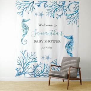 Achtergrond kastal Seahorse Blue Photo Booth Wandkleed