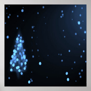 Achtergrond kerstboomstructuur Bokeh - Blauw Poster