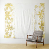 Achtergrond kerstfeestdag Gold Snowflakes White Wandkleed (In Situ (horizontaal))