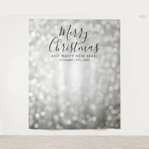 Achtergrond Kerstvakantie Zilveren Bokeh Lichtjes Wandkleed