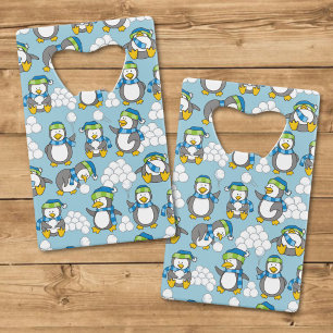 Achtergrond met kleine pinguïns kredietkaart flessenopener
