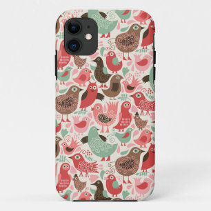 achtergrond met schattige vogels iPhone 11 hoesje