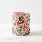 achtergrond met schattige vogels tweekleurige koffiemok (Center)