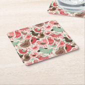 achtergrond met schattige vogels vierkante kartonnen onderzetter (Schuin)