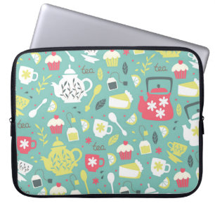 Achtergrond met Teapots, Cups, Lemon, Flowers a Laptop Sleeve