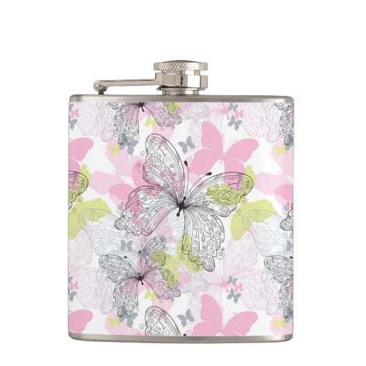 Achtergrond met vlinder heupfles (Voorkant)