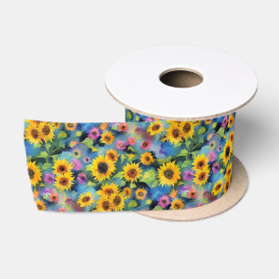 Achtergrond met zonnebloemen in waterverf lint