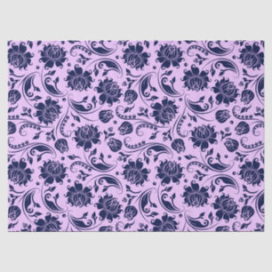 Achtergrond Navy Blue Floral Damasbladige Lavender Tissuepapier
