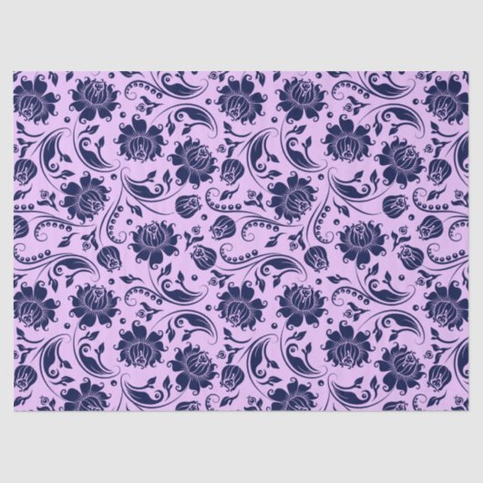 Achtergrond Navy Blue Floral Damasbladige Lavender Tissuepapier (Voorkant)