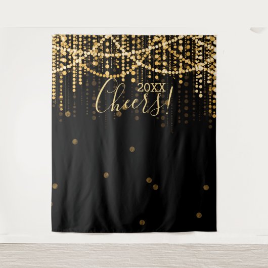 Achtergrond Oudejaarsavond Party Gold String Light Wandkleed (Voorkant)