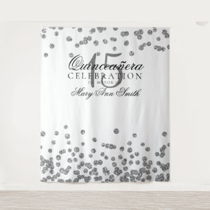 Achtergrond Quinceanera Feest Zilver Wit Confetti Wandkleed