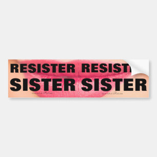 Achtergrond rode lippen voor reeks Rezus Sisters 2 Bumpersticker