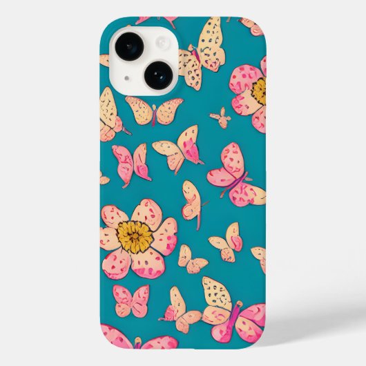 Achtergrond roze bloemen en vlinders Case-Mate iPhone case (Achterkant)