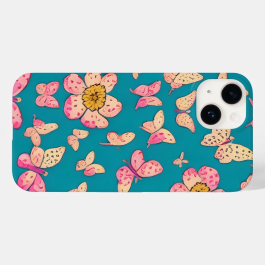 Achtergrond roze bloemen en vlinders Case-Mate iPhone case (Achterkant (horizontaal))