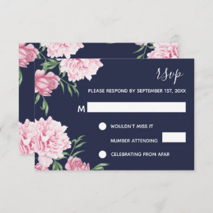 Achtergrond roze Floral & Navy   RSVP Kaart