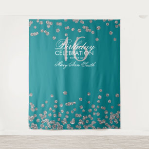 Achtergrond Sweet 16 Teal Zilver Glitter Confetti Wandkleed