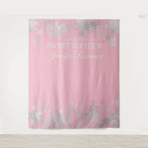 Achtergrond Sweet 16 Zilver Blush Winter Sneeuwvlo Wandkleed