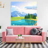 Achtergrond van beemdommen met meer en bergen canvas afdruk (Insitu (Woonkamer))