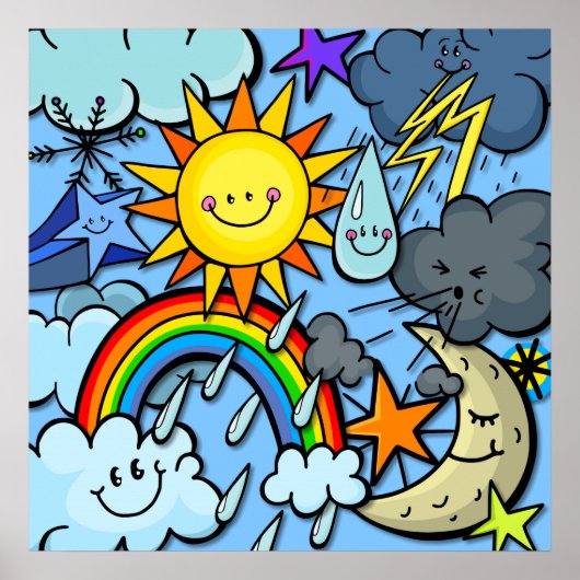 Achtergrond van de Cute Cartoon Weather Forecast Poster (Voorkant)