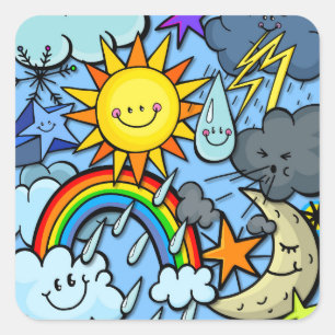 Achtergrond van de Cute Cartoon Weather Forecast Vierkante Sticker