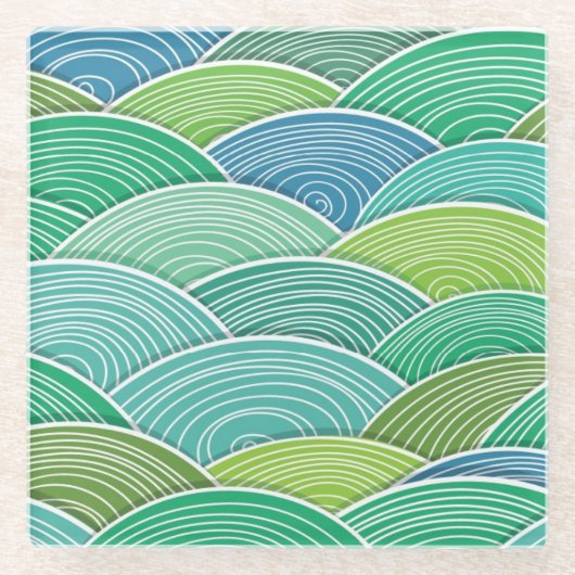 Achtergrond van gekrulde abstracte groene golven glazen onderzetter (Voorkant)