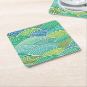 Achtergrond van gekrulde abstracte groene golven vierkante kartonnen onderzetter (Schuin)