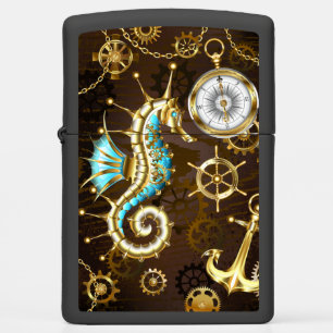 Achtergrond van hout met mechanische zeepaardjes