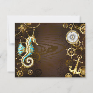 Achtergrond van hout met mechanische zeepaardjes advieskaart