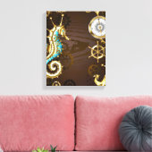 Achtergrond van hout met mechanische zeepaardjes canvas afdruk (Insitu (Woonkamer))