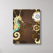 Achtergrond van hout met mechanische zeepaardjes canvas afdruk (Voorkant)