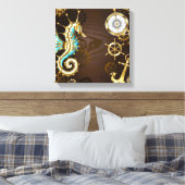 Achtergrond van hout met mechanische zeepaardjes canvas afdruk (Insitu (Slaapkamer))