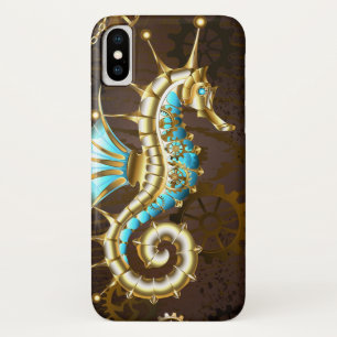 Achtergrond van hout met mechanische zeepaardjes iPhone x hoesje