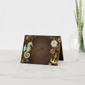 Achtergrond van hout met mechanische zeepaardjes feestdagen kaart (Voorkant)