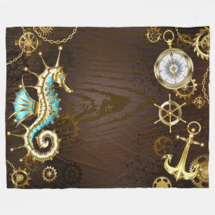 Achtergrond van hout met mechanische zeepaardjes fleece deken