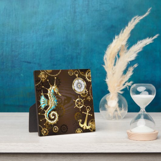 Achtergrond van hout met mechanische zeepaardjes fotoplaat (Insitu)