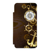 Achtergrond van hout met mechanische zeepaardjes incipio iPhone portemonnee hoesje (Voorkant Agenda)