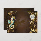 Achtergrond van hout met mechanische zeepaardjes informatiekaartje (Voorkant / Achterkant)