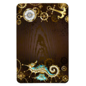 Achtergrond van hout met mechanische zeepaardjes magneet (Verticaal)