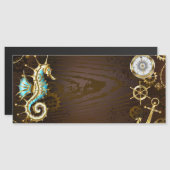 Achtergrond van hout met mechanische zeepaardjes magnetische uitnodiging (Voorkant / Achterkant)