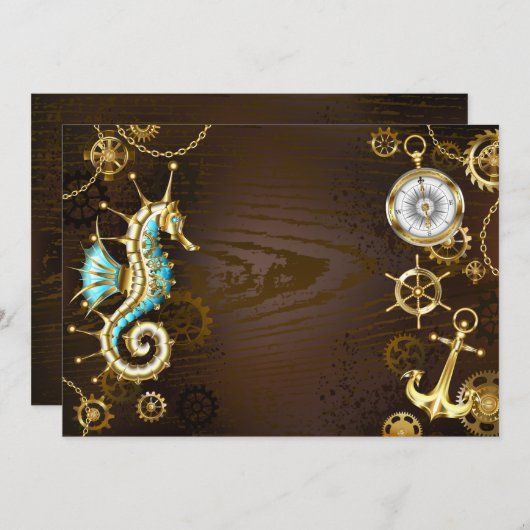 Achtergrond van hout met mechanische zeepaardjes menu (Voorkant / Achterkant)