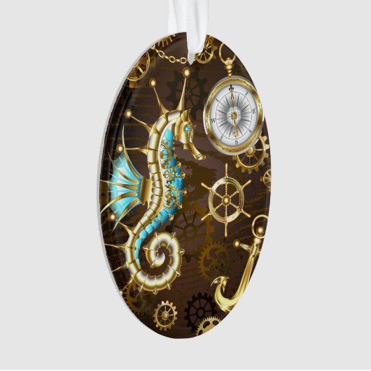 Achtergrond van hout met mechanische zeepaardjes ornament (voorkant)