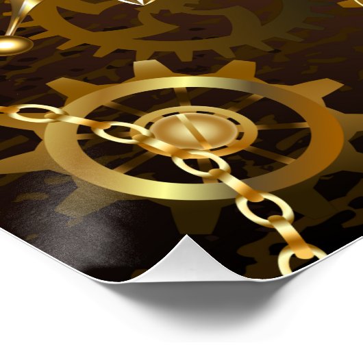 Achtergrond van hout met mechanische zeepaardjes perfect poster (Hoek)