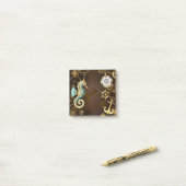 Achtergrond van hout met mechanische zeepaardjes post-it® notes (Op bureau)