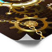 Achtergrond van hout met mechanische zeepaardjes poster (Hoek)