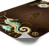 Achtergrond van hout met mechanische zeepaardjes poster (Hoek)