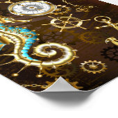 Achtergrond van hout met mechanische zeepaardjes poster (Hoek)